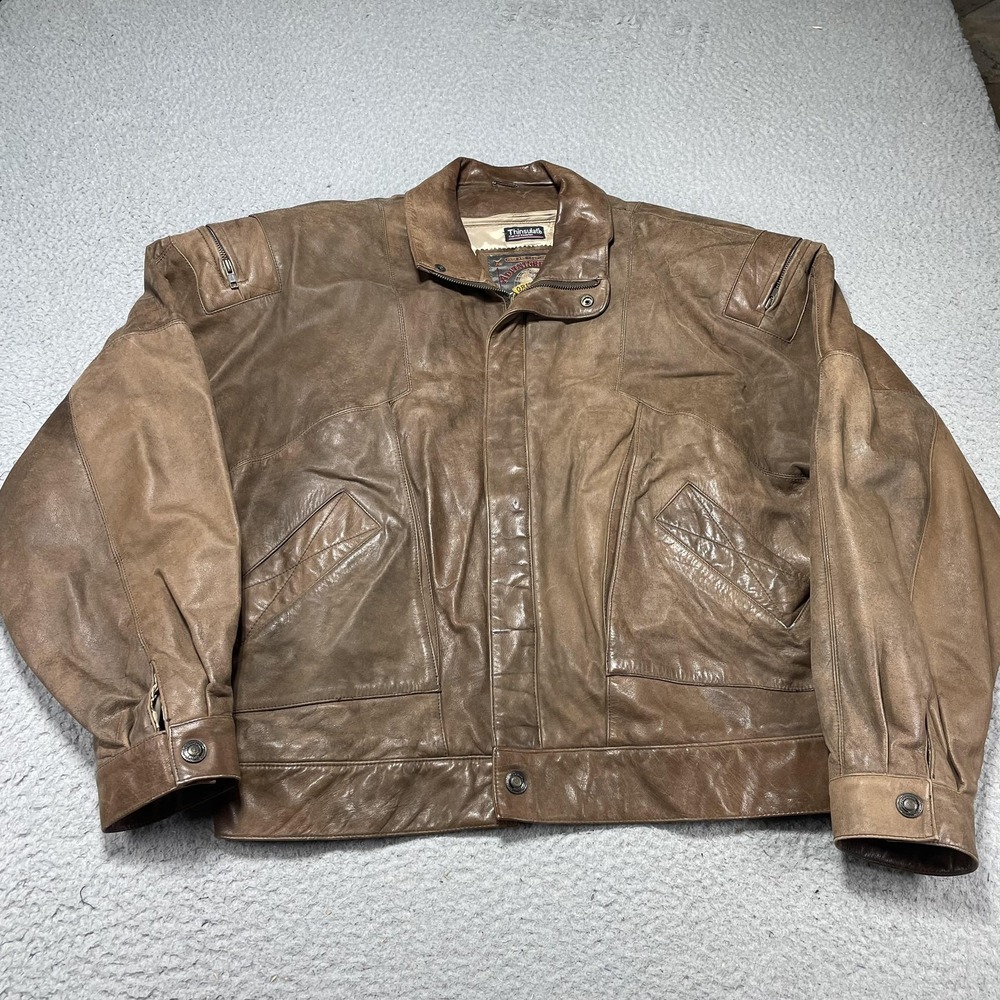 Adventure Bound Jacket Mens XL Brown Leather Thinsulate Bomber Lined Pockets